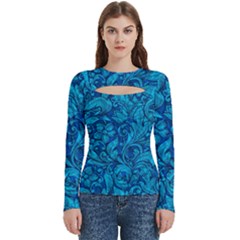 Blue Floral Pattern Texture, Floral Ornaments Texture Women s Cut Out Long Sleeve T-shirt by nateshop