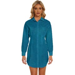 Blue Stone Texture Grunge, Stone Backgrounds Womens Long Sleeve Shirt Dress