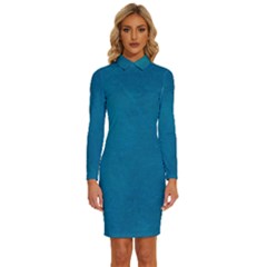 Blue Stone Texture Grunge, Stone Backgrounds Long Sleeve Shirt Collar Bodycon Dress by nateshop