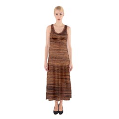 Brown Wooden Texture Sleeveless Maxi Dress by nateshop