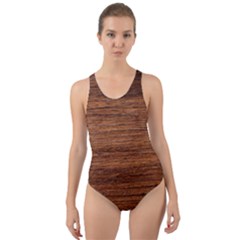 Brown Wooden Texture Cut-out Back One Piece Swimsuit by nateshop