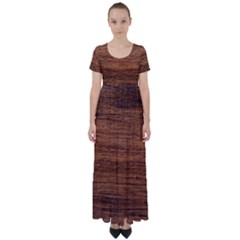 Brown Wooden Texture High Waist Short Sleeve Maxi Dress by nateshop