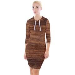 Brown Wooden Texture Quarter Sleeve Hood Bodycon Dress by nateshop