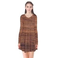 Brown Wooden Texture Long Sleeve V-neck Flare Dress by nateshop