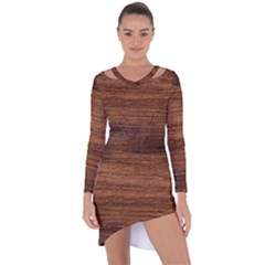 Brown Wooden Texture Asymmetric Cut-out Shift Dress by nateshop