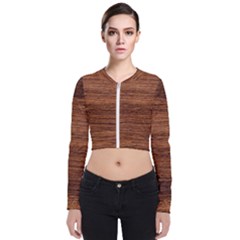 Brown Wooden Texture Long Sleeve Zip Up Bomber Jacket by nateshop