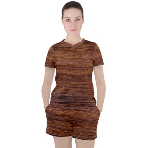 Brown Wooden Texture Women s T-shirt And Shorts Set by nateshop