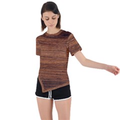 Brown Wooden Texture Asymmetrical Short Sleeve Sports T-shirt