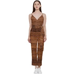 Brown Wooden Texture V-neck Camisole Jumpsuit by nateshop