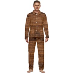 Brown Wooden Texture Men s Long Sleeve Velvet Pocket Pajamas Set