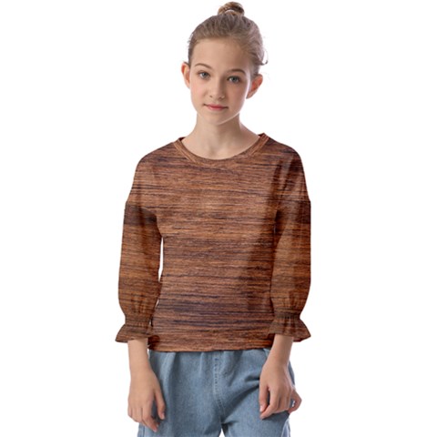 Brown Wooden Texture Kids  Cuff Sleeve Top by nateshop