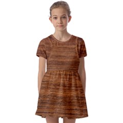 Brown Wooden Texture Kids  Short Sleeve Pinafore Style Dress by nateshop