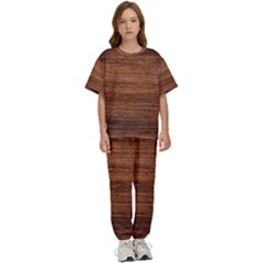 Brown Wooden Texture Kids  T-shirt And Pants Sports Set by nateshop