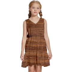 Brown Wooden Texture Kids  Sleeveless Tiered Mini Dress by nateshop