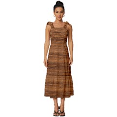 Brown Wooden Texture Tie-strap Tiered Midi Chiffon Dress