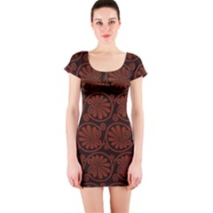 Brown Floral Pattern Floral Greek Ornaments Short Sleeve Bodycon Dress by nateshop