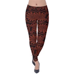 Brown Floral Pattern Floral Greek Ornaments Velvet Leggings by nateshop