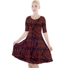 Brown Floral Pattern Floral Greek Ornaments Quarter Sleeve A-line Dress by nateshop