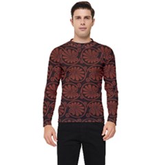 Brown Floral Pattern Floral Greek Ornaments Men s Long Sleeve Rash Guard by nateshop