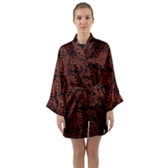 Brown Floral Pattern Floral Greek Ornaments Long Sleeve Satin Kimono by nateshop