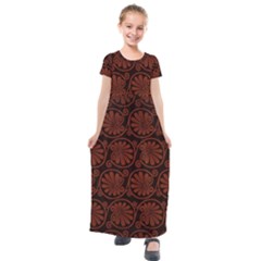 Brown Floral Pattern Floral Greek Ornaments Kids  Short Sleeve Maxi Dress by nateshop