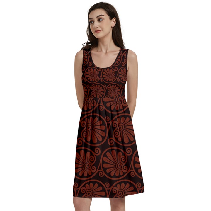 Brown Floral Pattern Floral Greek Ornaments Classic Skater Dress