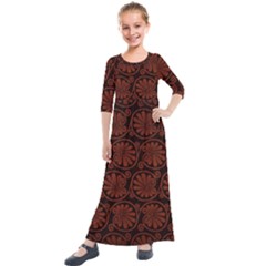 Brown Floral Pattern Floral Greek Ornaments Kids  Quarter Sleeve Maxi Dress by nateshop