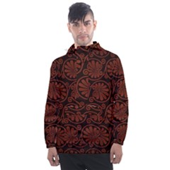 Brown Floral Pattern Floral Greek Ornaments Men s Front Pocket Pullover Windbreaker