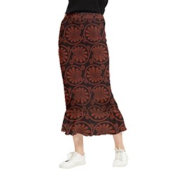 Brown Floral Pattern Floral Greek Ornaments Maxi Fishtail Chiffon Skirt by nateshop