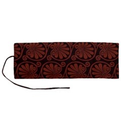 Brown Floral Pattern Floral Greek Ornaments Roll Up Canvas Pencil Holder (m) by nateshop