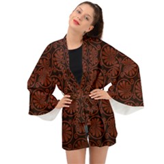 Brown Floral Pattern Floral Greek Ornaments Long Sleeve Kimono by nateshop