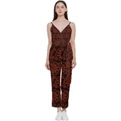 Brown Floral Pattern Floral Greek Ornaments V-neck Camisole Jumpsuit by nateshop