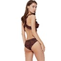 Brown Floral Pattern Floral Greek Ornaments Low Cut Ruffle Edge Bikini Set View3