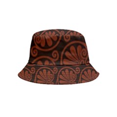 Brown Floral Pattern Floral Greek Ornaments Inside Out Bucket Hat (kids) by nateshop