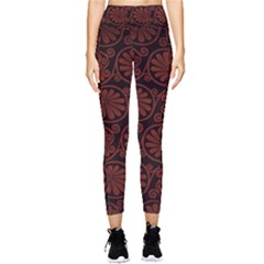 Brown Floral Pattern Floral Greek Ornaments Pocket Leggings  by nateshop