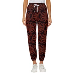 Brown Floral Pattern Floral Greek Ornaments Women s Cropped Drawstring Pants by nateshop