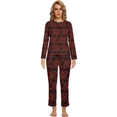 Brown Floral Pattern Floral Greek Ornaments Womens  Long Sleeve Lightweight Pajamas Set by nateshop