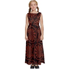 Brown Floral Pattern Floral Greek Ornaments Kids  Satin Sleeveless Maxi Dress by nateshop