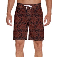 Brown Floral Pattern Floral Greek Ornaments Men s Beach Shorts by nateshop