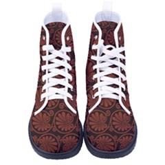 Brown Floral Pattern Floral Greek Ornaments Kid s High-top Canvas Sneakers by nateshop