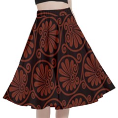 Brown Floral Pattern Floral Greek Ornaments A-line Full Circle Midi Skirt With Pocket by nateshop