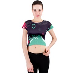 Colorful Background, Material Design, Geometric Shapes Crew Neck Crop Top by nateshop