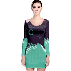 Colorful Background, Material Design, Geometric Shapes Long Sleeve Velvet Bodycon Dress by nateshop