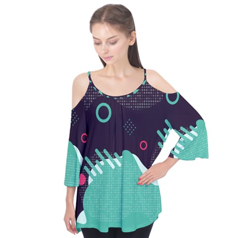 Colorful Background, Material Design, Geometric Shapes Flutter Sleeve T-shirt  by nateshop