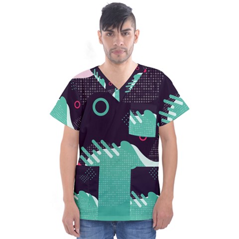 Colorful Background, Material Design, Geometric Shapes Men s V-neck Scrub Top by nateshop