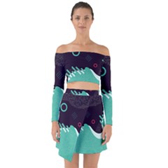 Colorful Background, Material Design, Geometric Shapes Off Shoulder Top With Skirt Set by nateshop