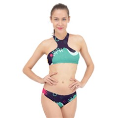 Colorful Background, Material Design, Geometric Shapes High Neck Bikini Set