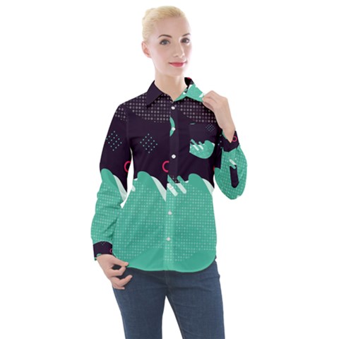 Colorful Background, Material Design, Geometric Shapes Women s Long Sleeve Pocket Shirt by nateshop