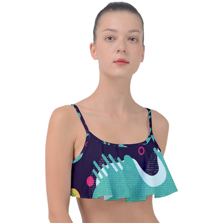 Colorful Background, Material Design, Geometric Shapes Frill Bikini Top