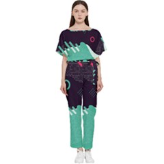 Colorful Background, Material Design, Geometric Shapes Batwing Lightweight Chiffon Jumpsuit by nateshop